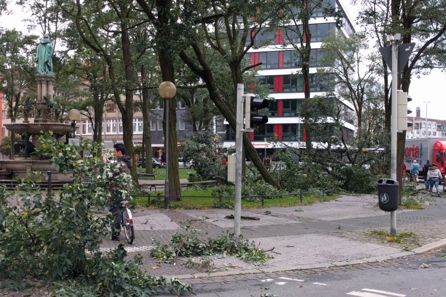 Etliche Äste waren auf Straßen und Wege am Hagenmarkt gefallen - eine Auswirkung von Sturmtief Xavier.