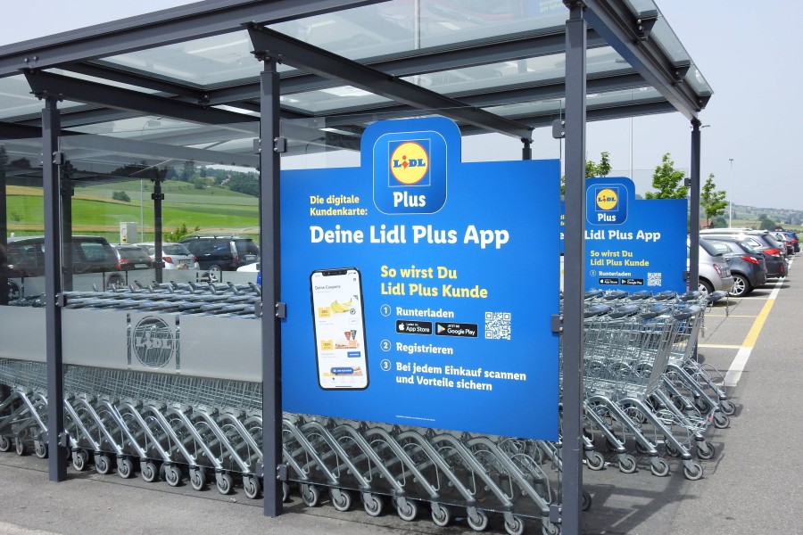 Lidl wirbt an den Standorten für die App. 