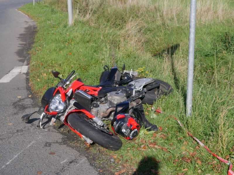 Motorrad liegt im Gras