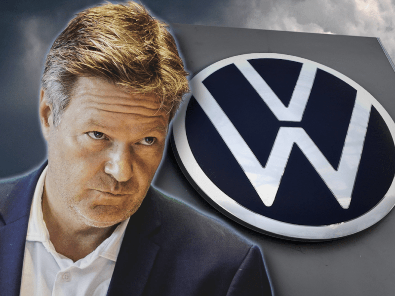VW Logo und Robert Habeck, Montage