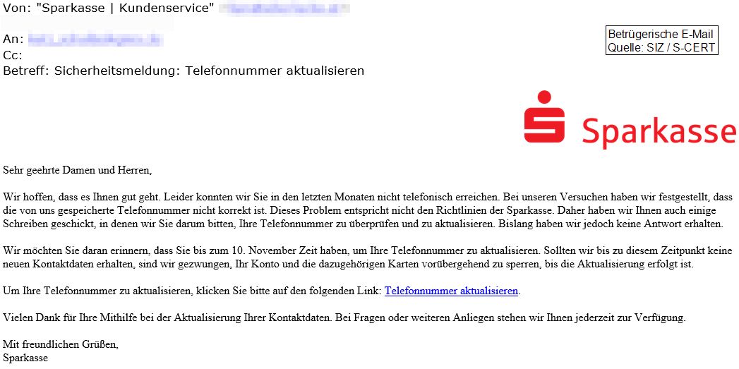 Sparkasse Phishingmail