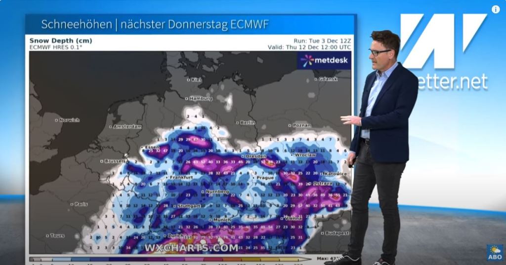 Das europäische Wettermodell zeigt bis zu 80 Zentimeter Schnee bis zum 12. Dezember. 